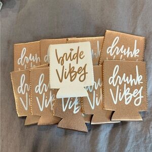 Gold and White Bride and Drunk Vibes Can Coolers